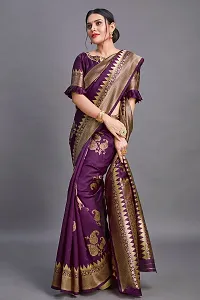 Stylish Purple Silk Blend Saree with Blouse piece For Women-thumb2