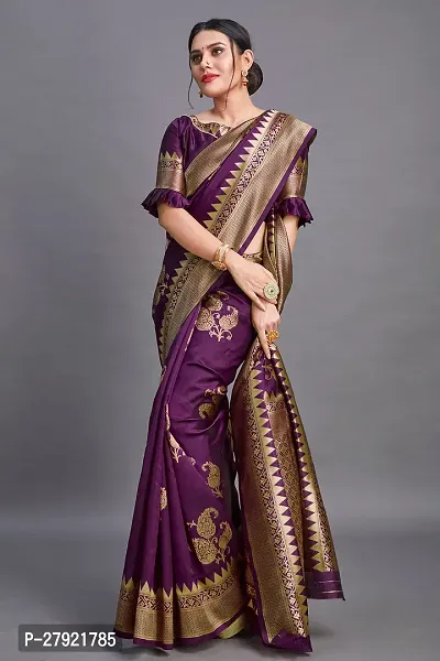 Stylish Purple Silk Blend Saree with Blouse piece For Women-thumb3