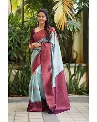 Stylish Blue Silk Blend Saree with Blouse piece For Women-thumb2