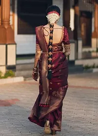 Stylish Maroon Silk Blend Saree with Blouse piece For Women-thumb2