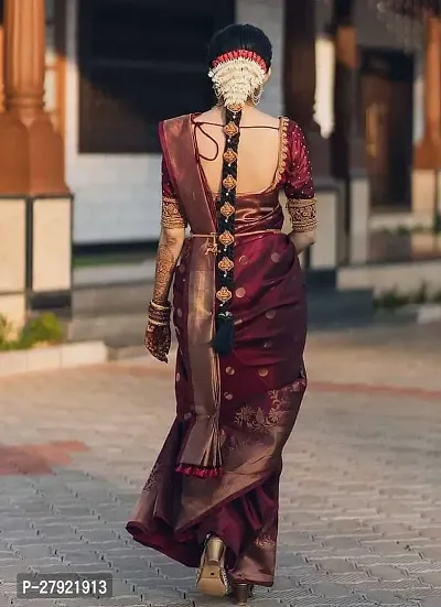 Stylish Maroon Silk Blend Saree with Blouse piece For Women-thumb3