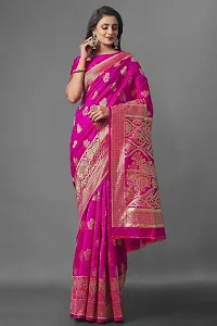 Stylish Pink Silk Blend Saree with Blouse piece For Women-thumb2