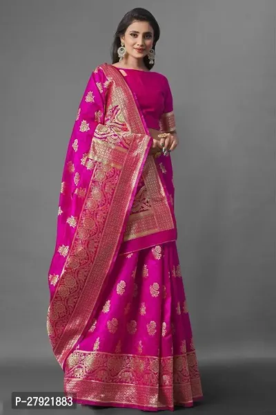 Stylish Pink Silk Blend Saree with Blouse piece For Women-thumb2