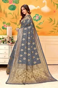 Stylish Grey Silk Blend Saree with Blouse piece For Women-thumb1