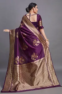 Stylish Purple Silk Blend Saree with Blouse piece For Women-thumb1