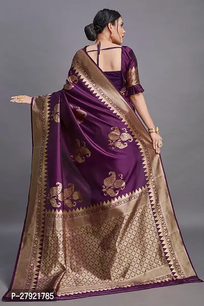 Stylish Purple Silk Blend Saree with Blouse piece For Women-thumb2