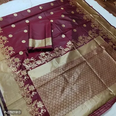 Stylish Maroon Silk Blend Saree with Blouse piece For Women-thumb5