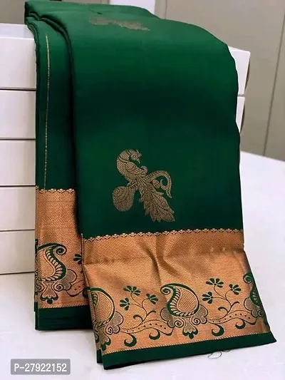 Stylish Green Silk Blend Saree with Blouse piece For Women