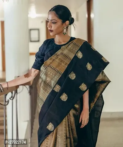 Stylish Black Silk Blend Saree with Blouse piece For Women