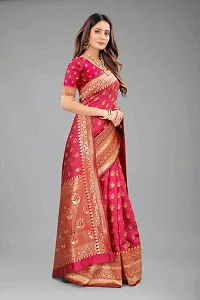 Stylish Pink Silk Blend Saree with Blouse piece For Women-thumb1