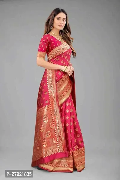 Stylish Pink Silk Blend Saree with Blouse piece For Women-thumb2