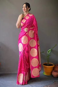 Stylish Pink Silk Blend Saree with Blouse piece For Women-thumb2