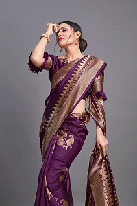 Stylish Purple Silk Blend Saree with Blouse piece For Women-thumb3