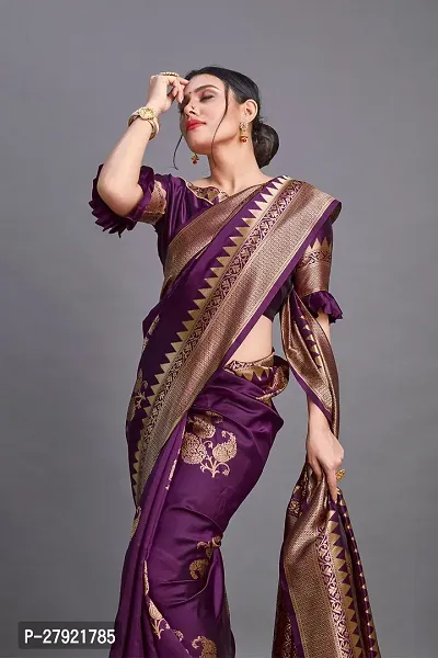 Stylish Purple Silk Blend Saree with Blouse piece For Women-thumb4