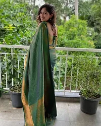 Stylish Teal Silk Blend Saree with Blouse piece For Women-thumb2