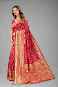 Stylish Pink Silk Blend Saree with Blouse piece For Women-thumb2