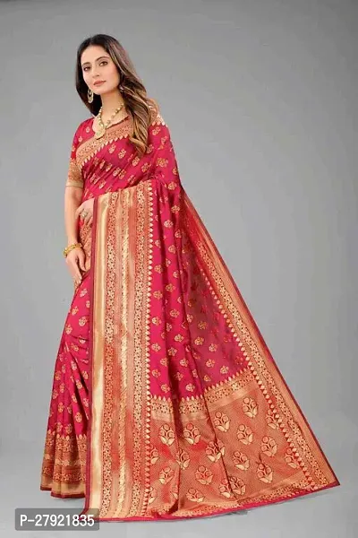 Stylish Pink Silk Blend Saree with Blouse piece For Women-thumb3