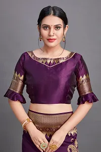 Stylish Purple Silk Blend Saree with Blouse piece For Women-thumb4