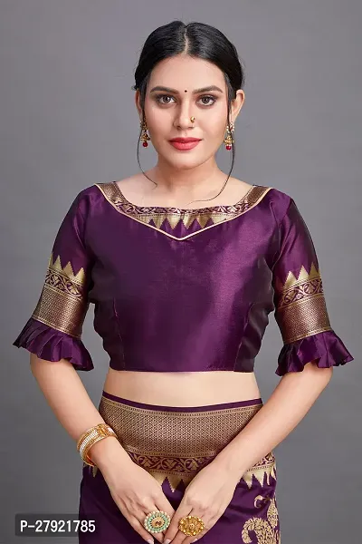 Stylish Purple Silk Blend Saree with Blouse piece For Women-thumb5