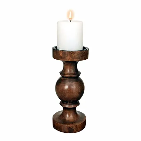 Designer Handmade Wooden Candle Stand with Free Candle-9 Inch