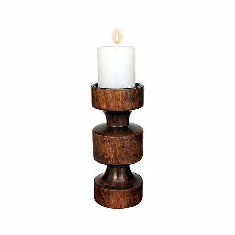Designer Handmade Wooden Candle Stand with Free Candle-9 Inch