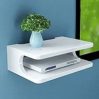 Designer Set Top Box Stand Wi-Fi Router Holder Wooden Wall Shelves -White-thumb1