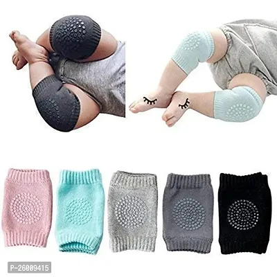 Baby Knee Pads for Crawling, Anti-Slip Padded Stretchable Elastic Cotton Soft Breathable Comfortable Knee Cap Elbow Safety Protector (Set of 2 Pairs)(Multi Color)