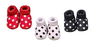 Akash International Unisex Newborn Baby Dot Booties | Baby First Walking Shoes | Baby Shoes | Baby Sandals with Anti Slip Sole | Baby Footwear 0-12 Months (Set of 3) Black, Red, White-thumb3
