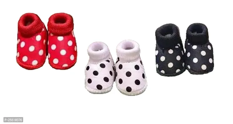 Akash International Unisex Newborn Baby Dot Booties | Baby First Walking Shoes | Baby Shoes | Baby Sandals with Anti Slip Sole | Baby Footwear 0-12 Months (Set of 3) Black, Red, White-thumb4