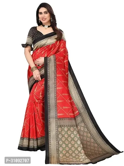 Beautiful Art Silk Red Woven Design  Saree with Blouse piece For Women-thumb0