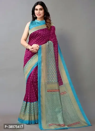 Stylish Purple Silk Blend Saree with Blouse piece For Women-thumb0