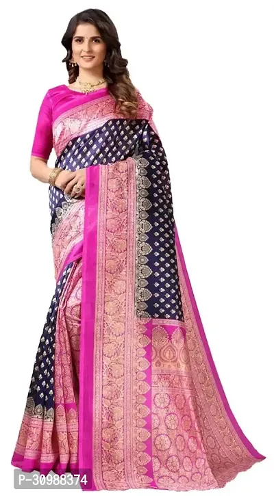 Beautiful Navy Blue Silk Blend Women Saree with Blouse piece