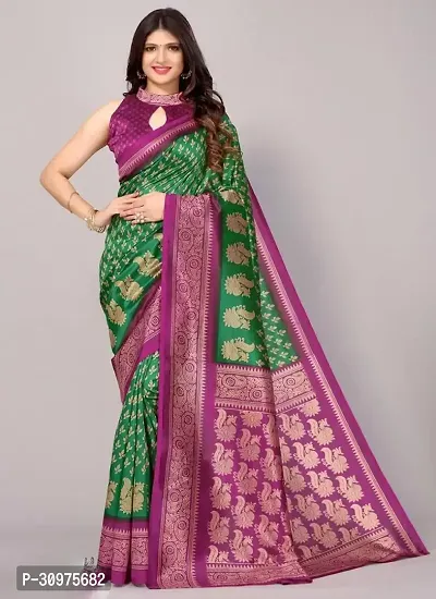 Stylish Green Art Silk Saree with Blouse piece For Women