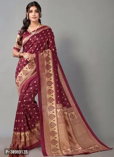 Beautiful Silk Blend Red Woven Design  Saree with Blouse piece For Women-thumb0