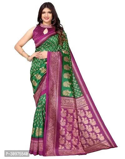 Stylish Green Silk Blend Saree with Blouse piece For Women