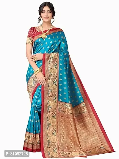 Beautiful Art Silk Blue Woven Design  Saree with Blouse piece For Women