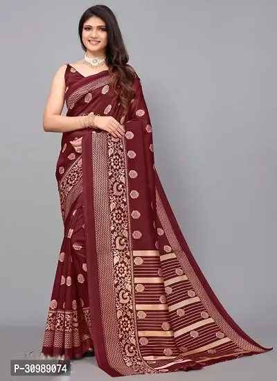 Beautiful Art Silk Maroon Printed  Saree with Blouse piece For Women