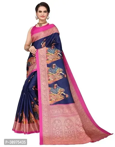 Stylish Blue Khadi Silk Saree with Blouse piece For Women-thumb0