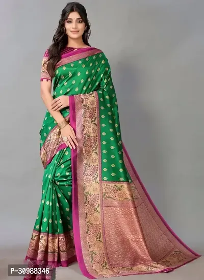 Beautiful Green Silk Blend Women Saree with Blouse piece-thumb0