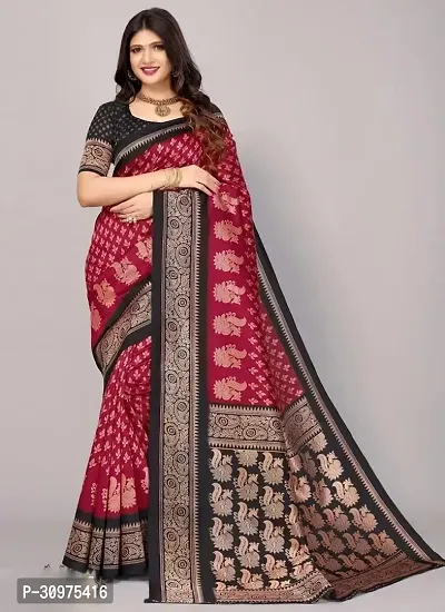 Stylish Maroon Art Silk Saree with Blouse piece For Women-thumb0