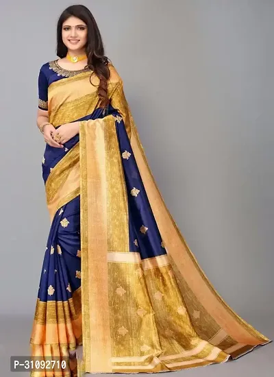 Beautiful Art Silk Blue Woven Design  Saree with Blouse piece For Women