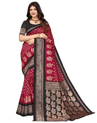 Fancy Silk Blend Saree with Blouse Piece for Women