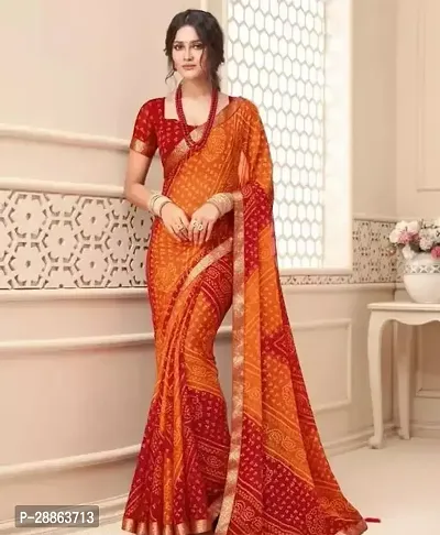 Stylish Chiffon Orange Printed Saree with Blouse piece