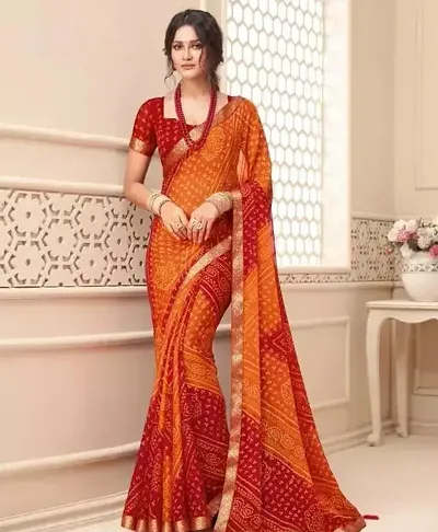 Beautiful Chiffon Saree with Blouse piece Free Size For Women