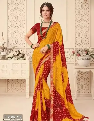 Stylish Chiffon Yellow Printed Saree with Blouse piece-thumb0