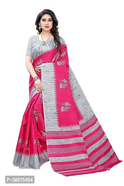 Stylish Pink Khadi Silk Saree with Blouse piece For Women-thumb0