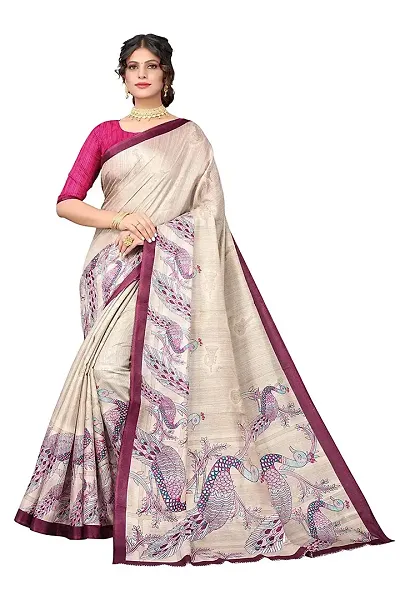 Spacekart Women?s Khadi Silk Saree With Unstitched Blouse Piece (Pink) (Design 9)