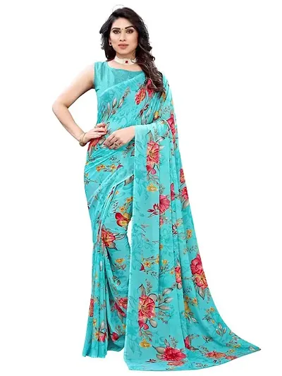 Spacekart Women's Floral Georgette Saree with Unstitched Blouse Piece