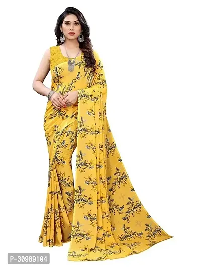 Beautiful Art Silk Yellow Printed  Saree with Blouse piece For Women-thumb0