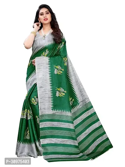 Stylish Green Khadi Silk Saree with Blouse piece For Women-thumb0